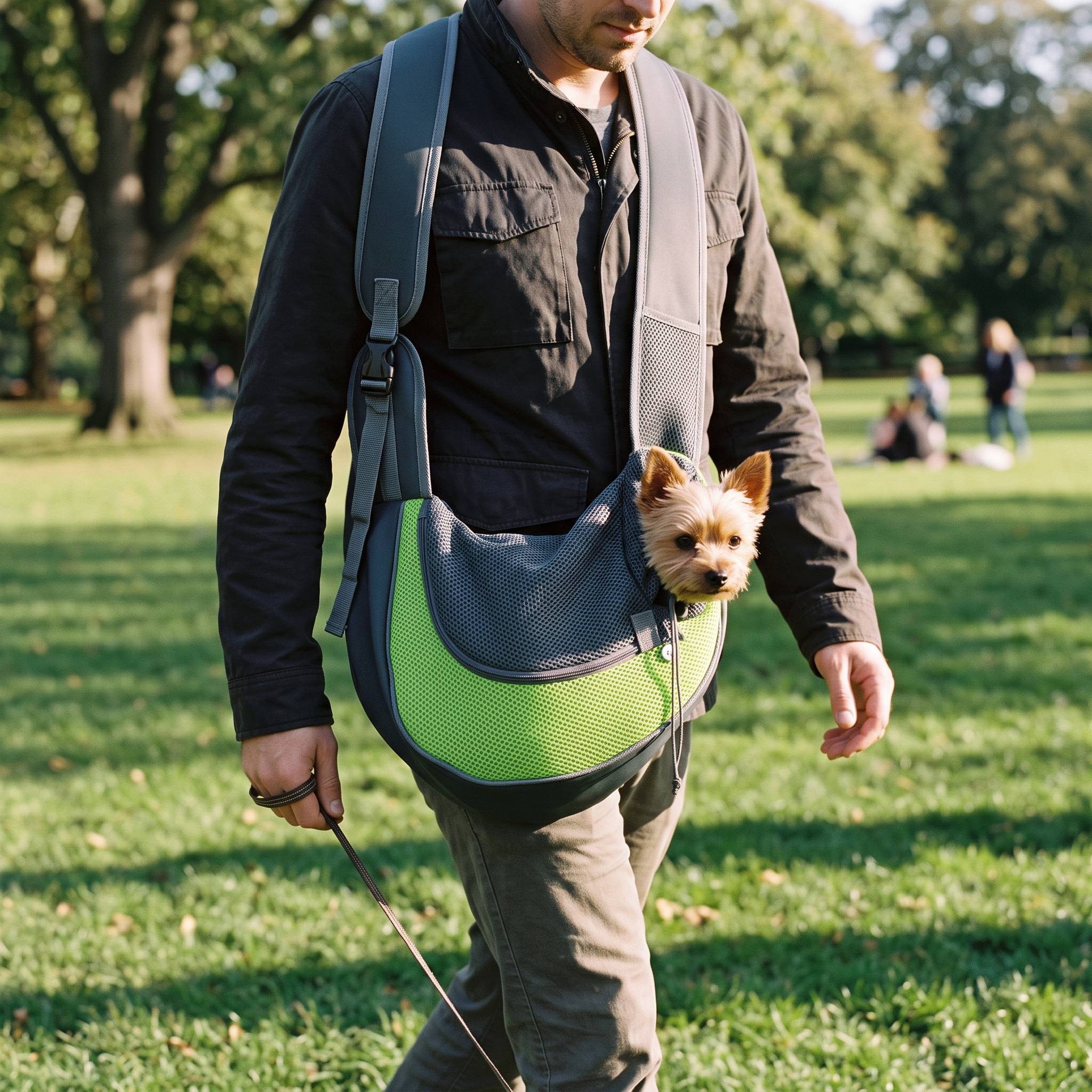 Green sling on a park walk: free up your hands
