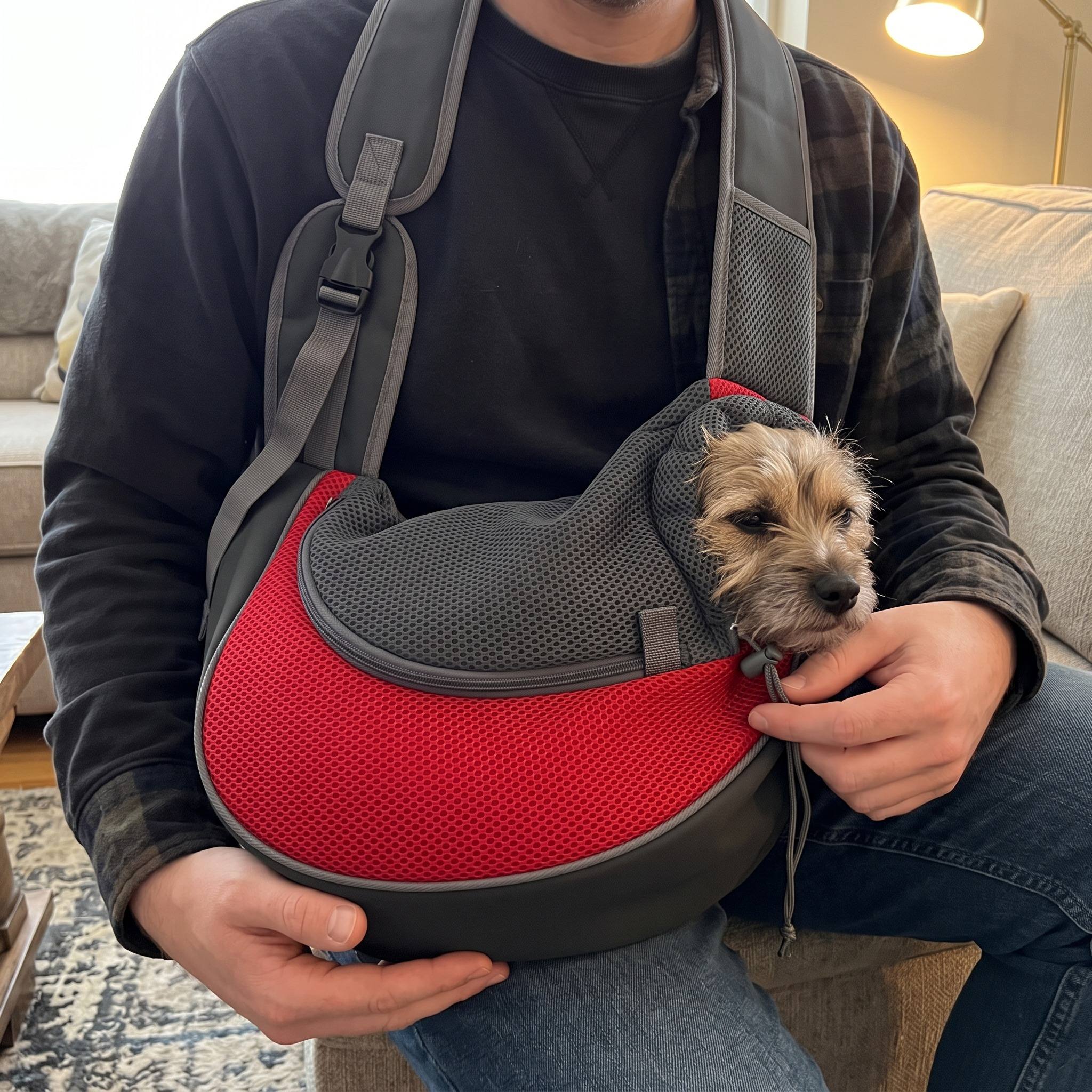Checking the red sling drawstring while seated