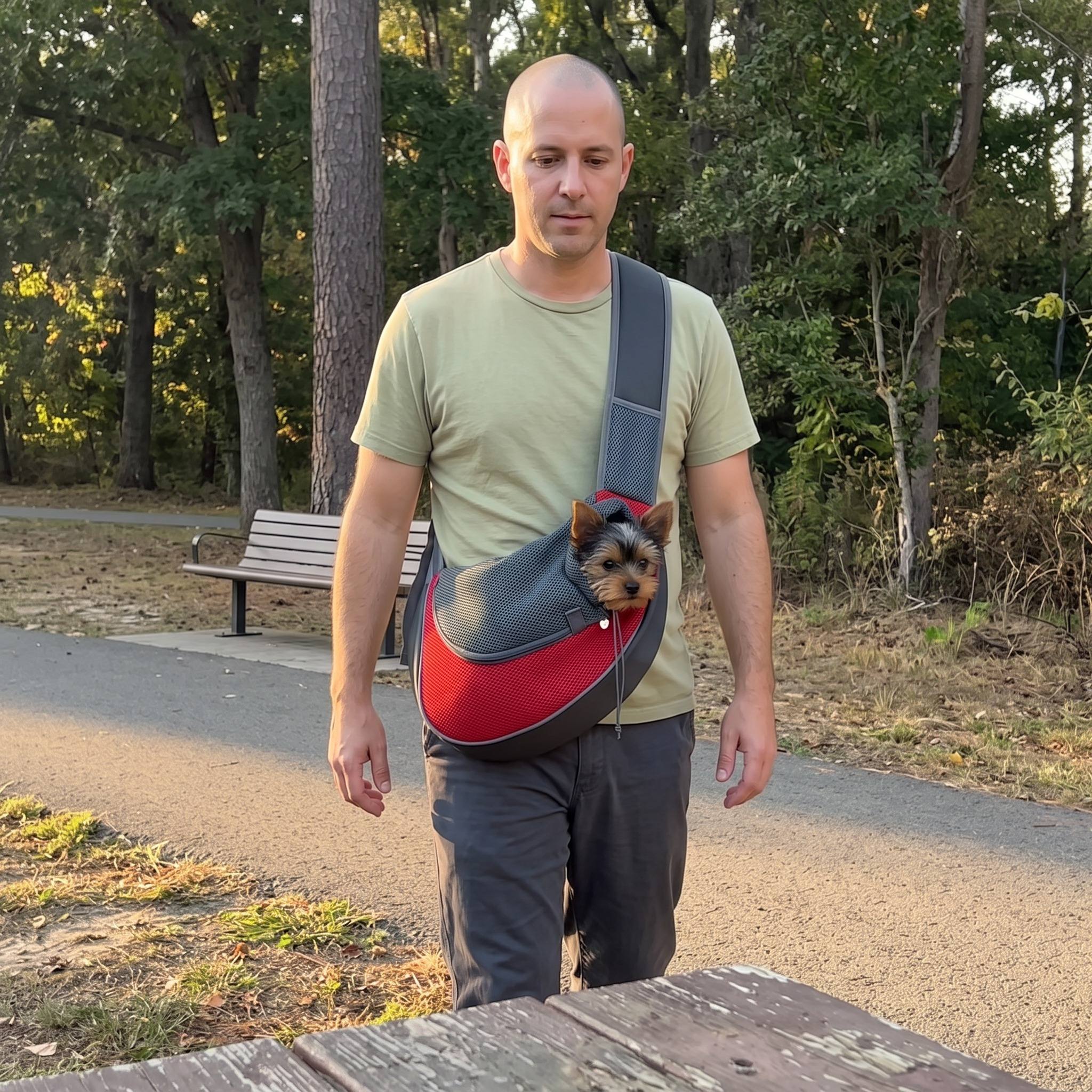 Red sling on a sunny park walk