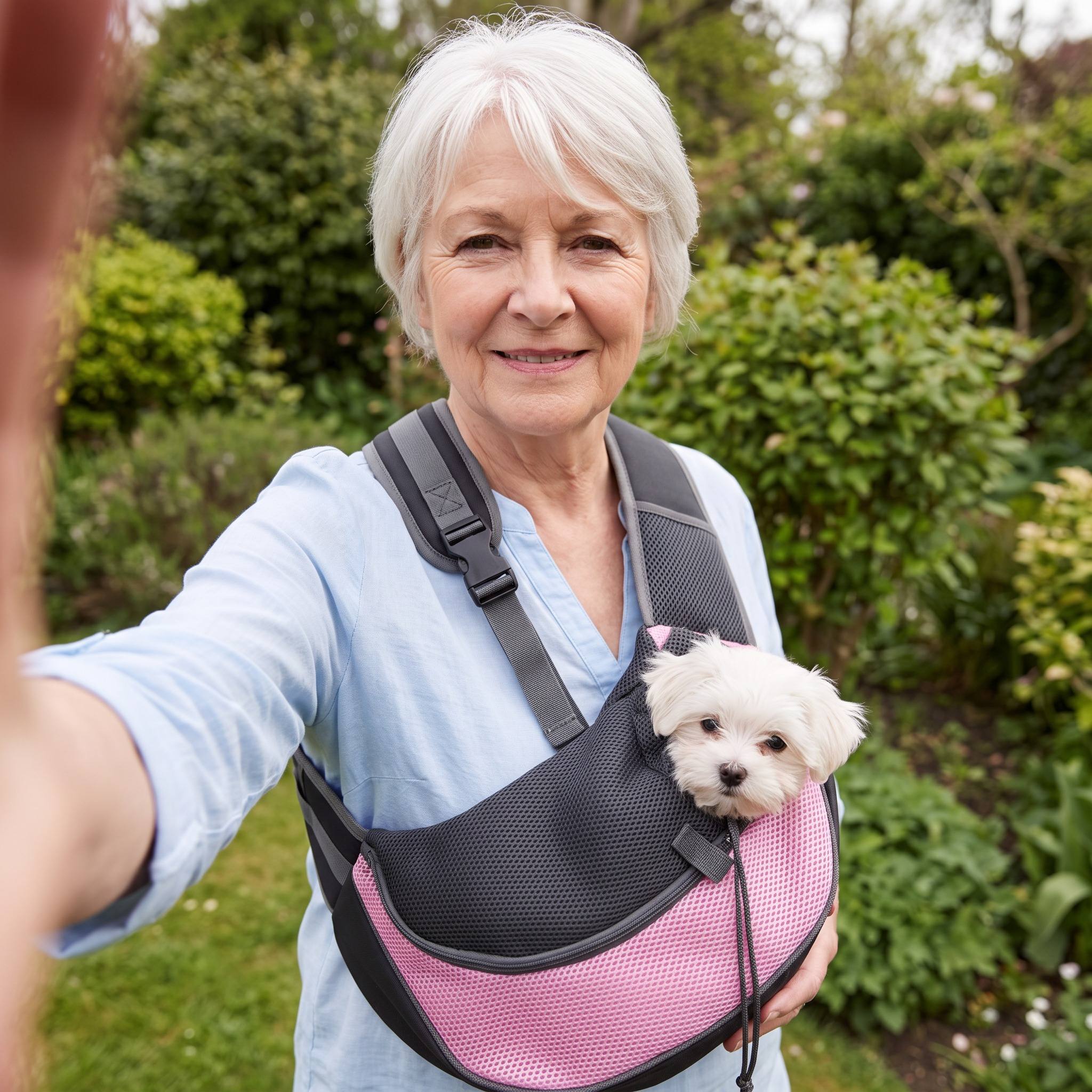 Garden selfie with a pink sling
