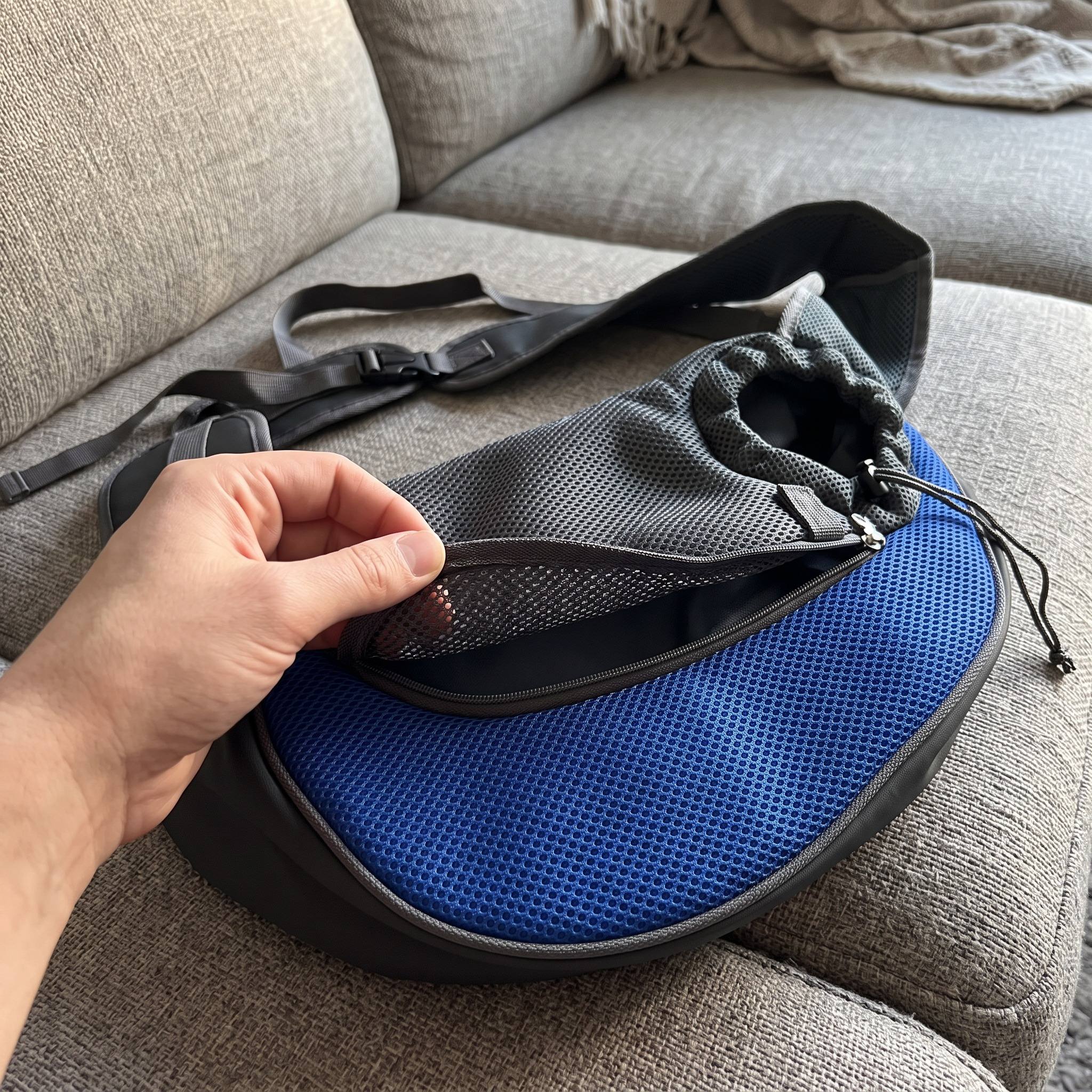 Handling the royal blue sling mesh detail